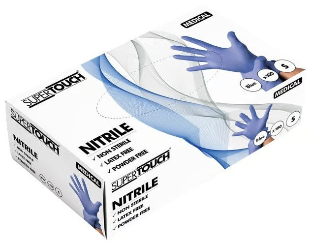 Supertouch Blue Medical Powderfree Nitrile Blue Gloves - Box of 50 Pairs