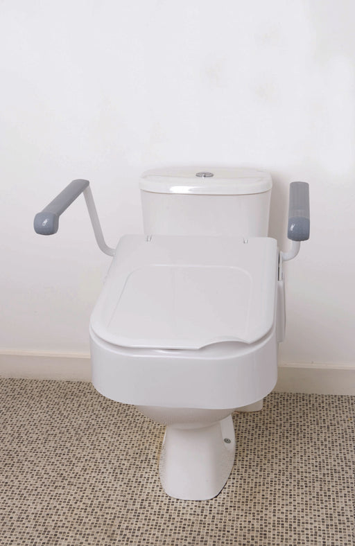 Raised Toilet Seat With Arms & Lid   24 Stone Weight Capacity - Mobility2you - discount wholesale prices - from Drive DeVilbiss Healthcare