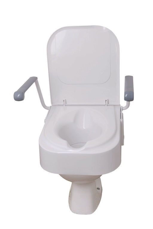 Raised Toilet Seat With Arms & Lid   24 Stone Weight Capacity - Mobility2you - discount wholesale prices - from Drive DeVilbiss Healthcare